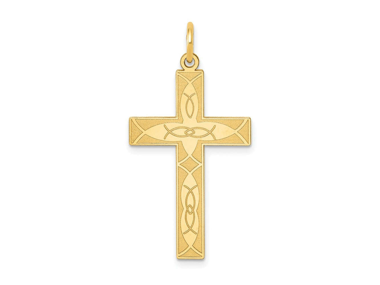 FJC Finejewelers 14 kt Yellow Gold Laser Designed Ichthus Cross Charm 31 x 17 mm