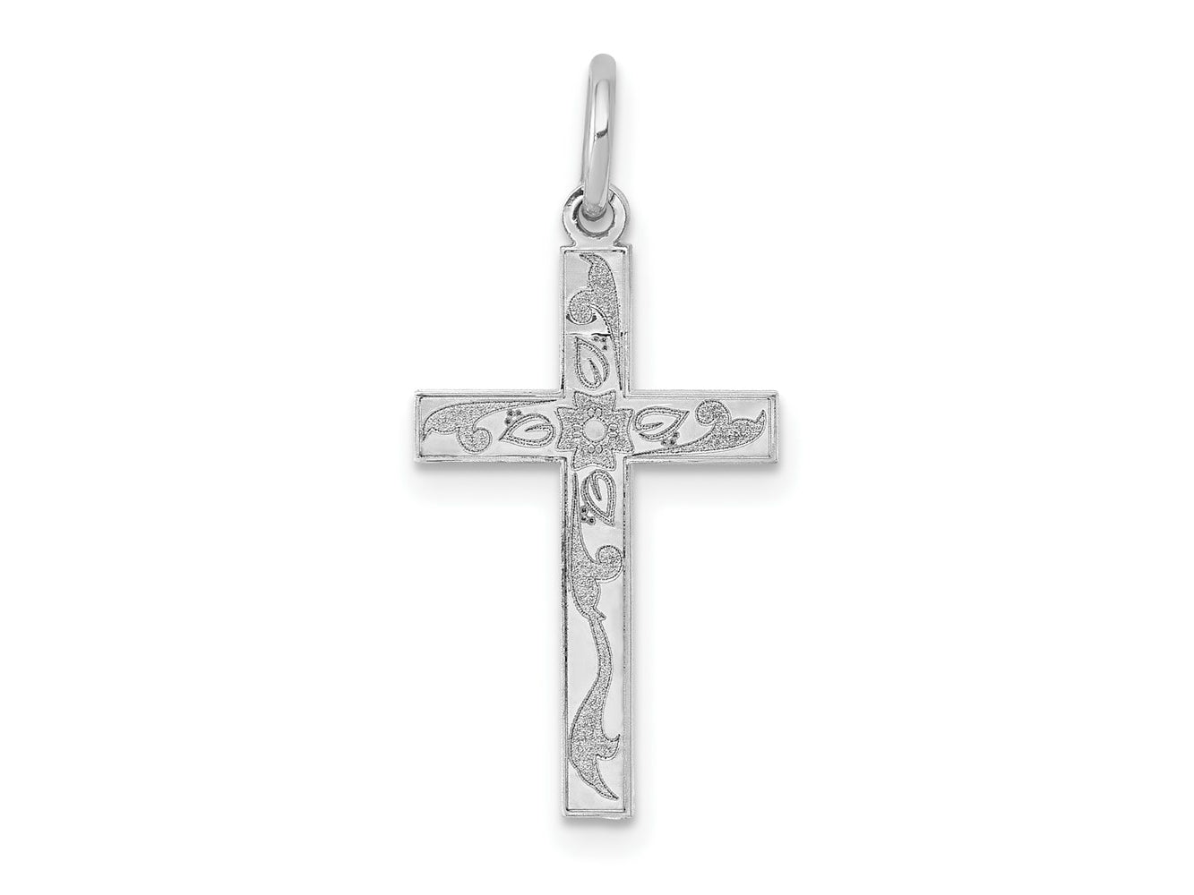 FJC Finejewelers 14 kt White Gold Laser Designed Cross Charm 23 mm x 11 mm