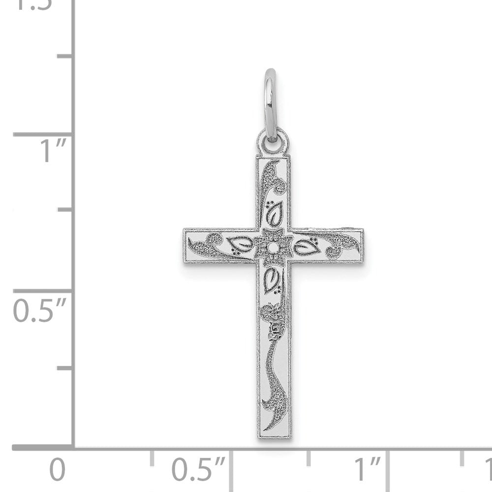 FJC Finejewelers 14 kt White Gold Laser Designed Religious Cross Charm 26 mm x 13 mm