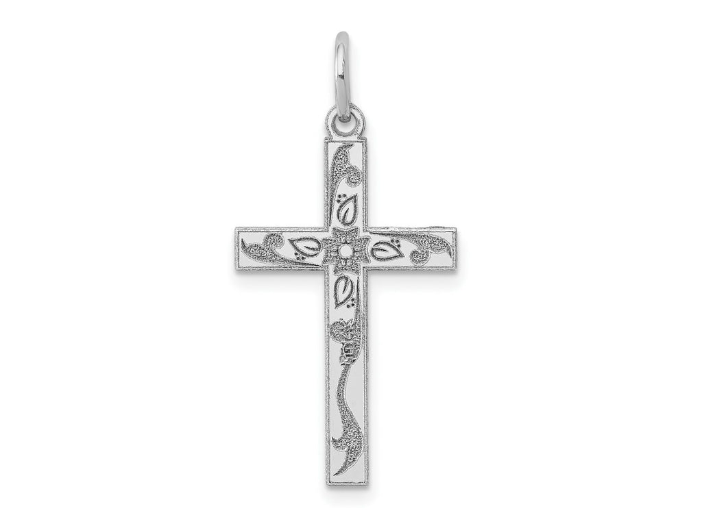 FJC Finejewelers 14 kt White Gold Laser Designed Religious Cross Charm 26 mm x 13 mm
