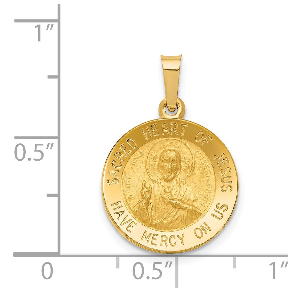 FJC Finejewelers 14 kt Yellow Gold Polished and Satin Sacred Heart of Jesus Medal Hollow Charm 18 x 15 mm