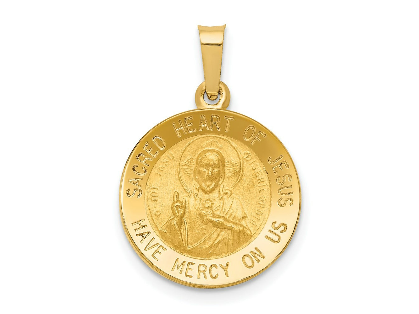 FJC Finejewelers 14 kt Yellow Gold Polished and Satin Sacred Heart of Jesus Medal Hollow Charm 18 x 15 mm