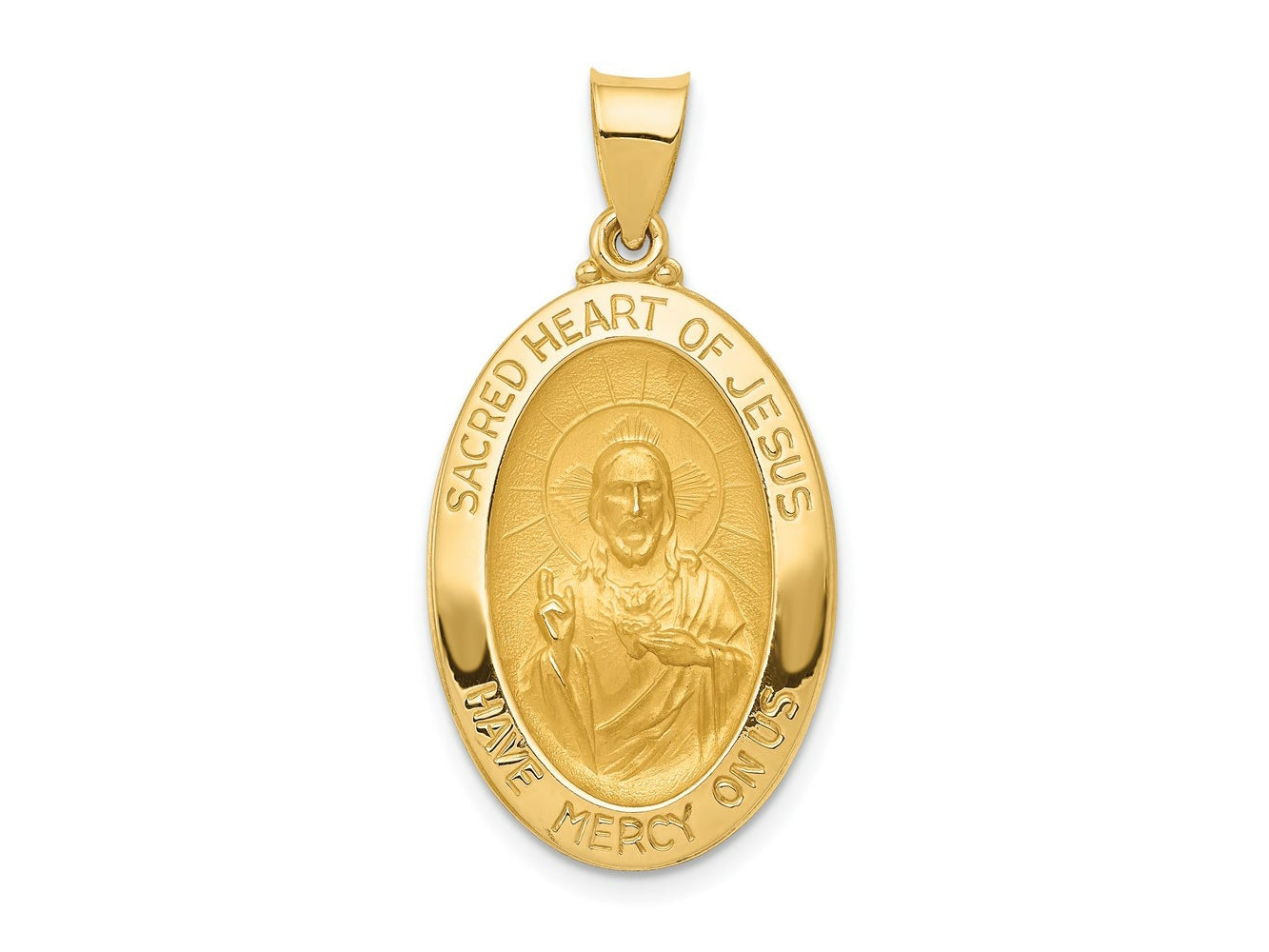 FJC Finejewelers 14 kt Yellow Gold Polished and Satin Sacred Heart of Jesus Medal Hollow Charm 27 x 17 mm