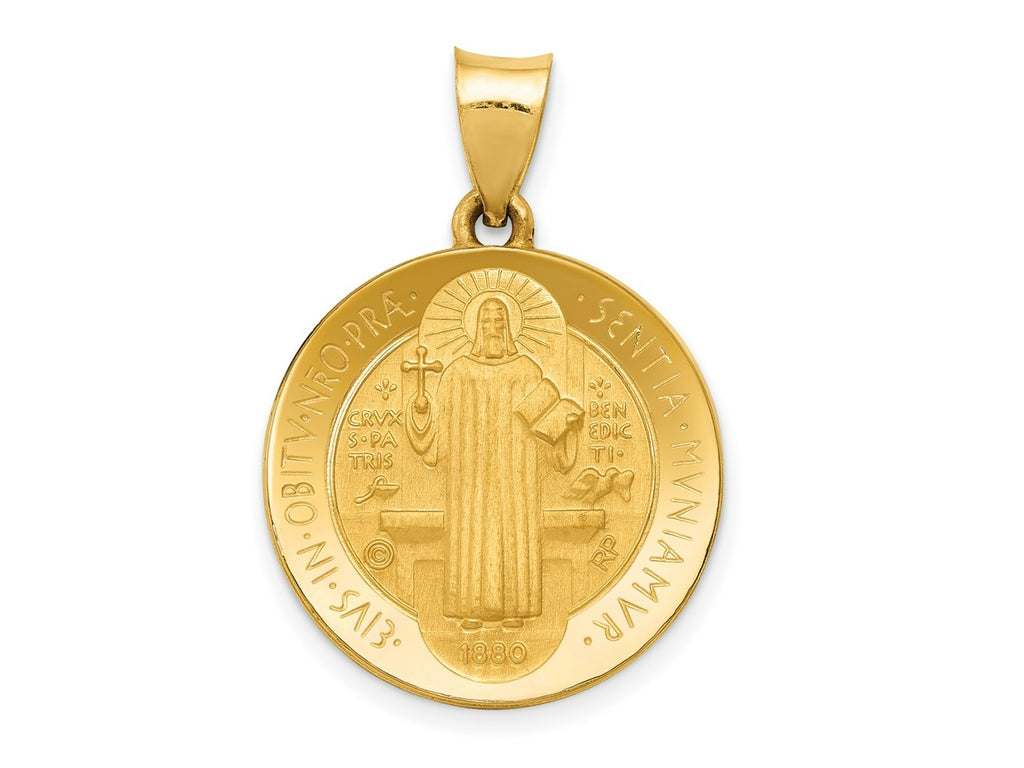 FJC Finejewelers 14 kt Yellow Gold Polished and Satin St Benedict Hollow Medal Charm 27 x 19 mm