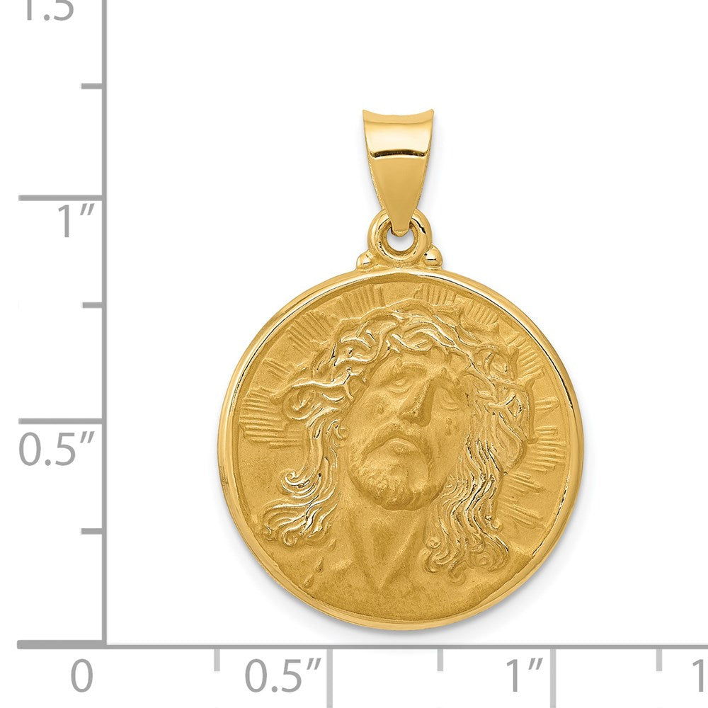 FJC Finejewelers 14 kt Yellow Gold Polished and Satin Face of Jesus Medal Hollow Charm 24 x 21 mm