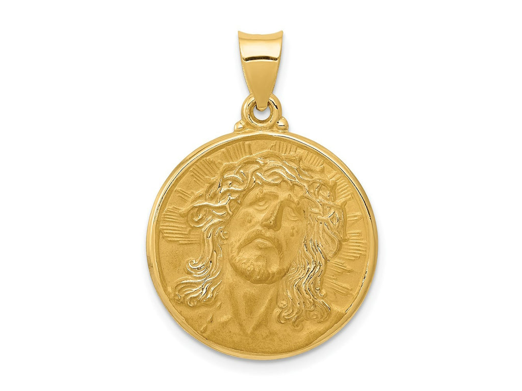 FJC Finejewelers 14 kt Yellow Gold Polished and Satin Face of Jesus Medal Hollow Charm 24 x 21 mm