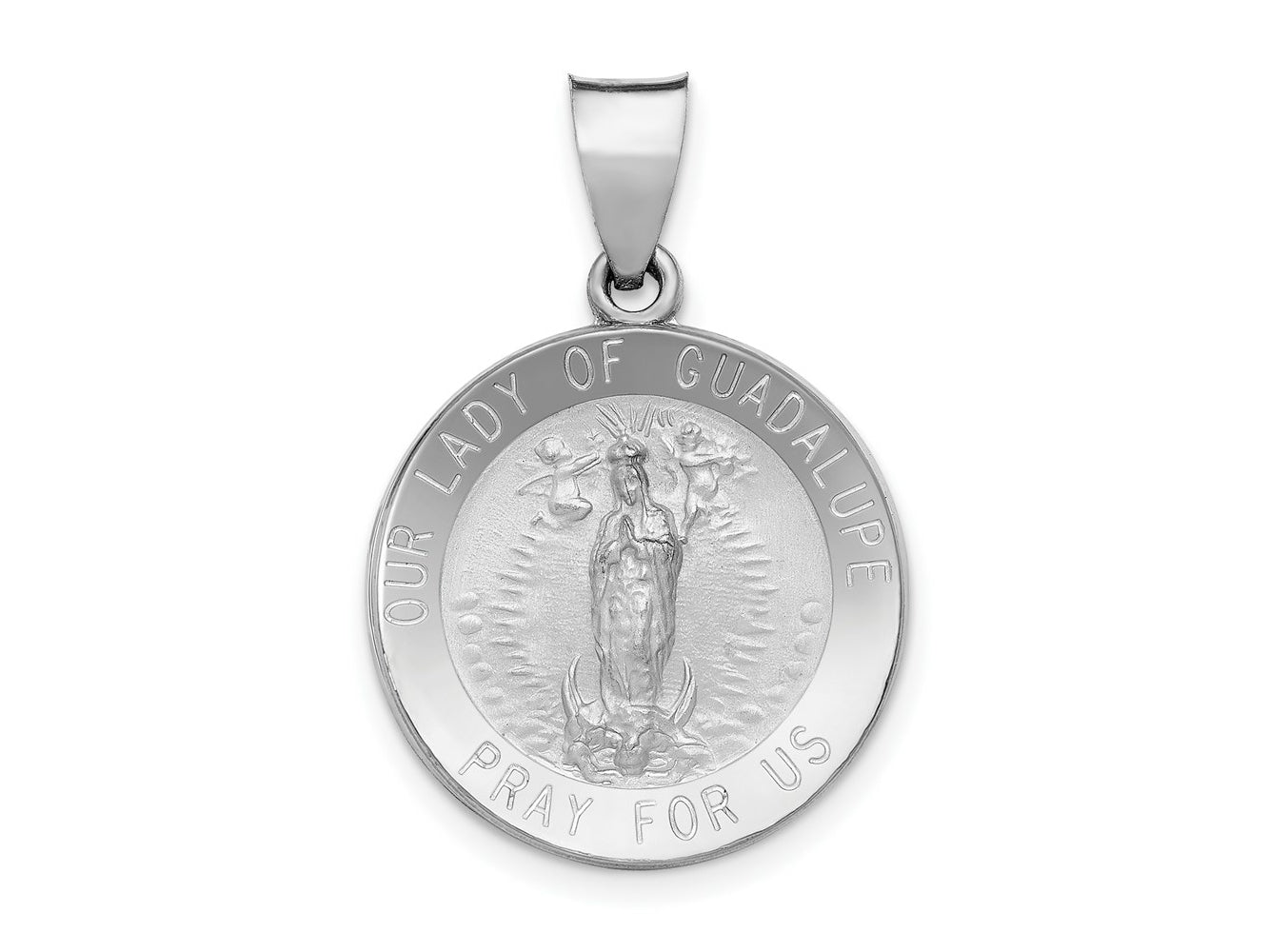 FJC Finejewelers 14 kt White Gold Lady of Guadalupe Medal Hollow Charm 27 mm x 18 mm