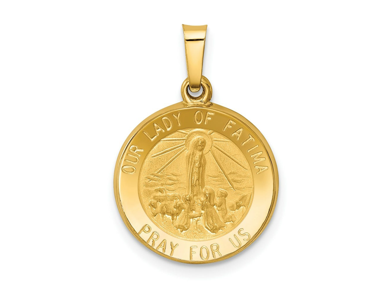 FJC Finejewelers 14 kt Yellow Gold Polished and Satin Our Lady Fatima Medal Hollow Charm 22 x 15 mm