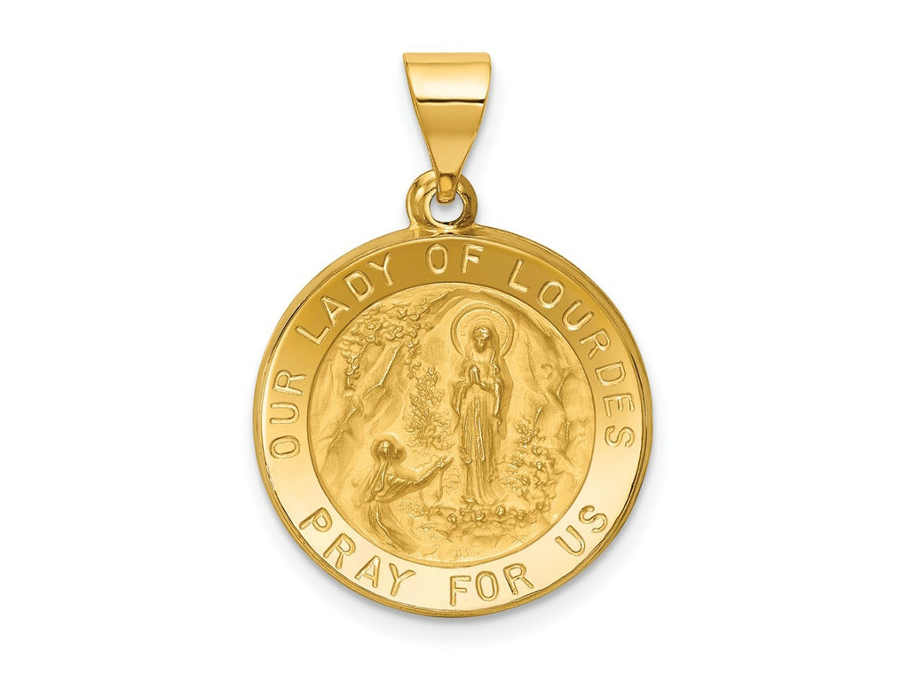 FJC Finejewelers 14 kt Yellow Gold Polished and Satin Our Lady of Lourdes Medal Hollow Charm 21 x 18 mm
