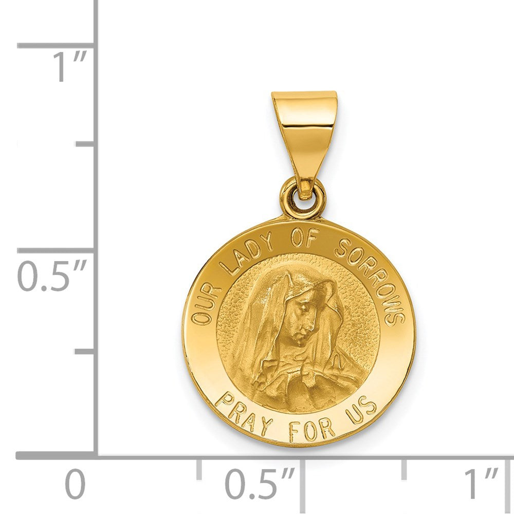 FJC Finejewelers 14 kt Yellow Gold Polished and Satin Our Lady of Sorrows Medal Hollow Charm 22 x 15 mm