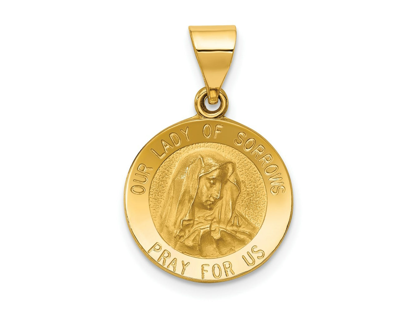 FJC Finejewelers 14 kt Yellow Gold Polished and Satin Our Lady of Sorrows Medal Hollow Charm 22 x 15 mm