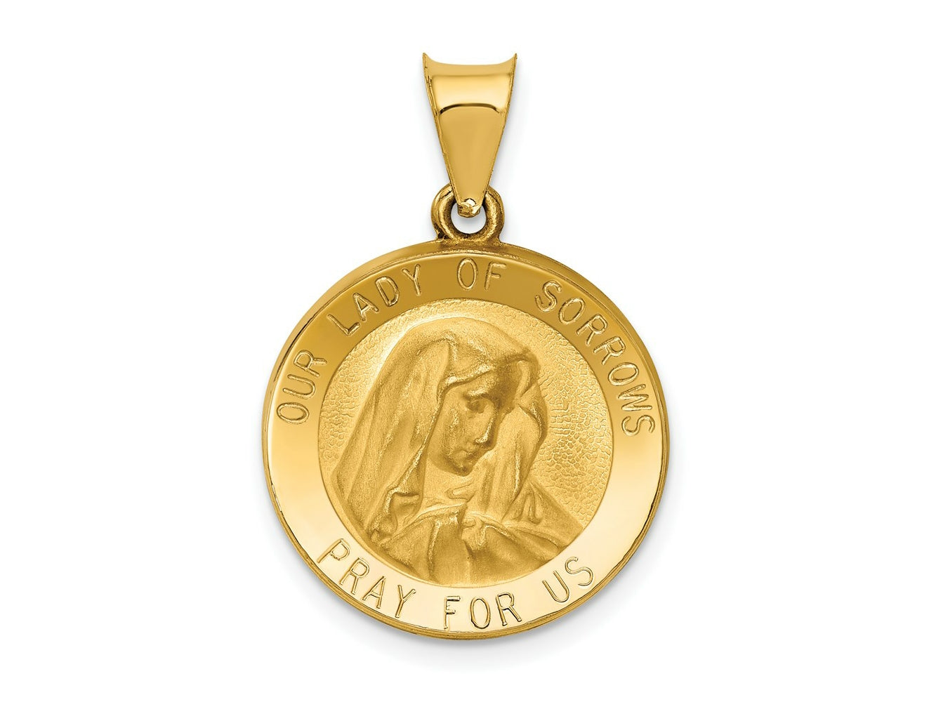 FJC Finejewelers 14 kt Yellow Gold Polished and Satin Our Lady of Sorrows Medal Hollow Charm 26 x 19 mm