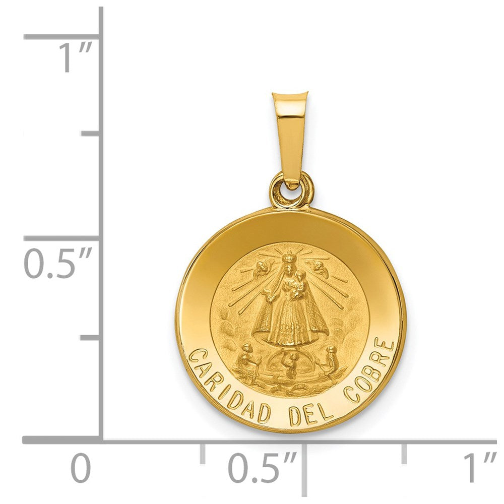 FJC Finejewelers 14 kt Yellow Gold Polished and Satin Caridad Del Cobre Medal Hollow Charm 22 x 15 mm