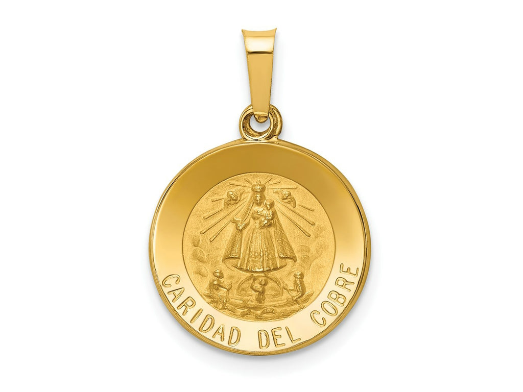 FJC Finejewelers 14 kt Yellow Gold Polished and Satin Caridad Del Cobre Medal Hollow Charm 22 x 15 mm