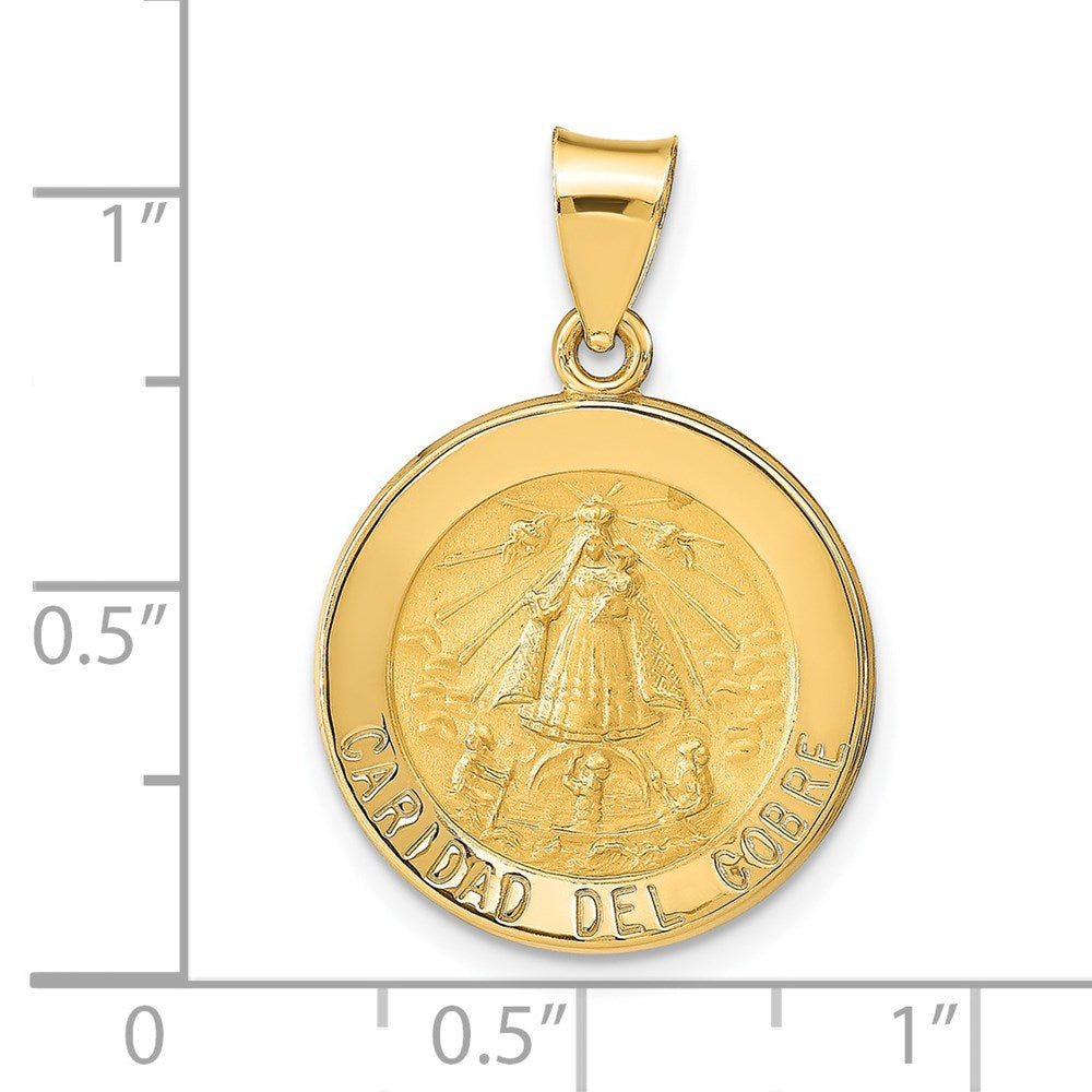 FJC Finejewelers 14 kt Yellow Gold Polished and Satin Caridad del Cobre Medal Hollow Charm 27 x 18 mm