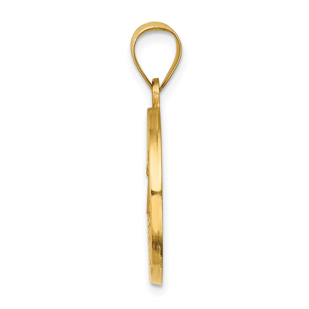 FJC Finejewelers 14 kt Yellow Gold Polished and Satin Caridad del Cobre Medal Hollow Charm 27 x 18 mm