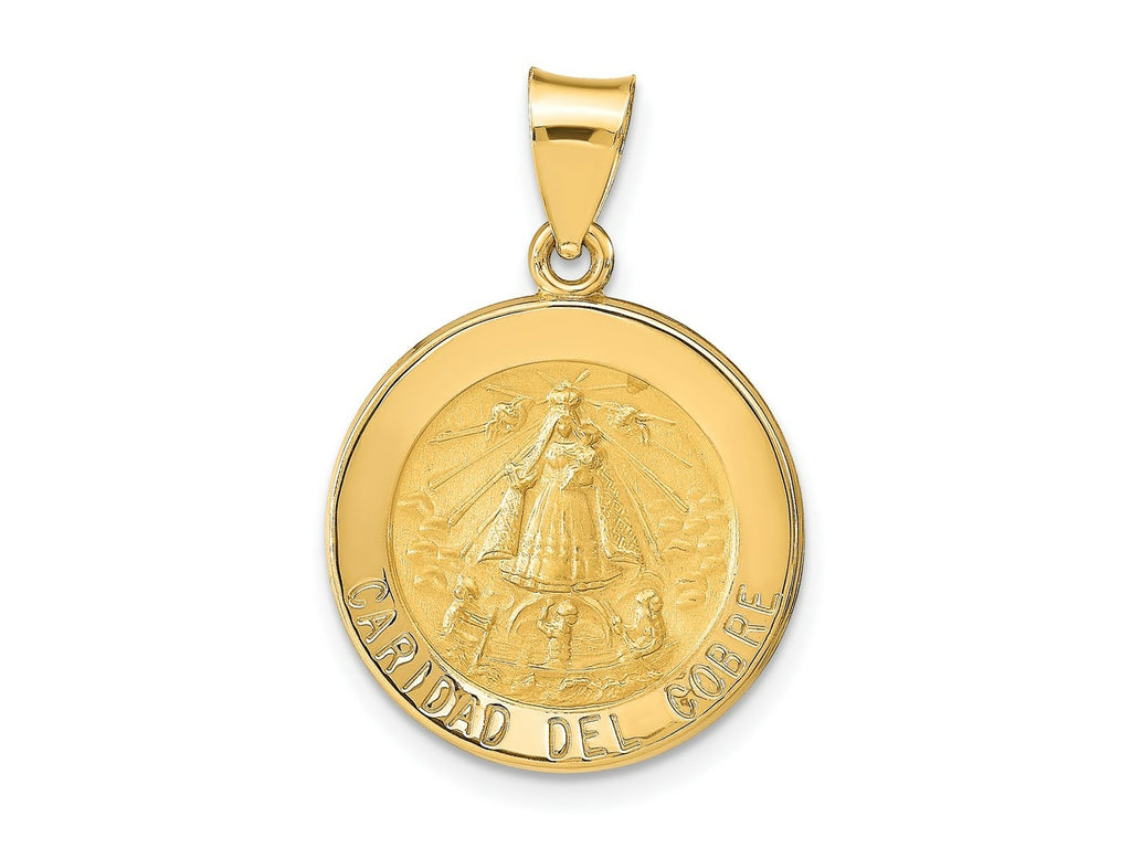 FJC Finejewelers 14 kt Yellow Gold Polished and Satin Caridad del Cobre Medal Hollow Charm 27 x 18 mm