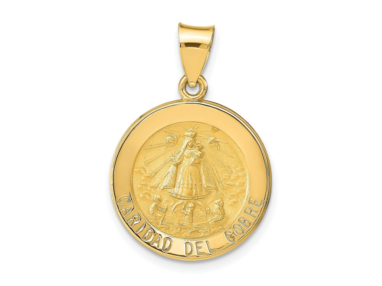 FJC Finejewelers 14 kt Yellow Gold Polished and Satin Caridad del Cobre Medal Hollow Charm 27 x 18 mm