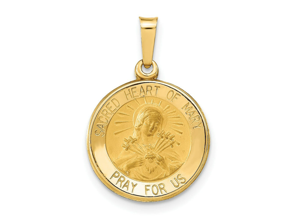 FJC Finejewelers 14 kt Yellow Gold Polished and Satin Sacred Heart of Mary Medal Hollow Charm 22 x 15 mm