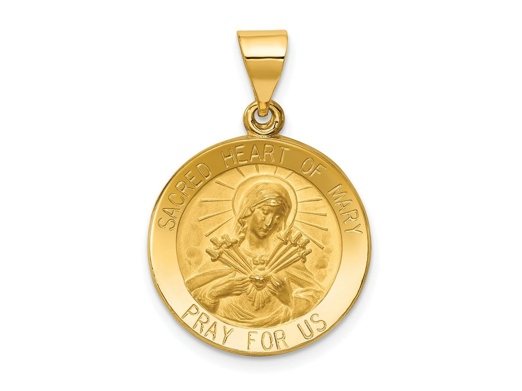 FJC Finejewelers 14 kt Yellow Gold Polished and Satin Sacred Heart of Mary Medal Hollow Charm 26 x 18 mm
