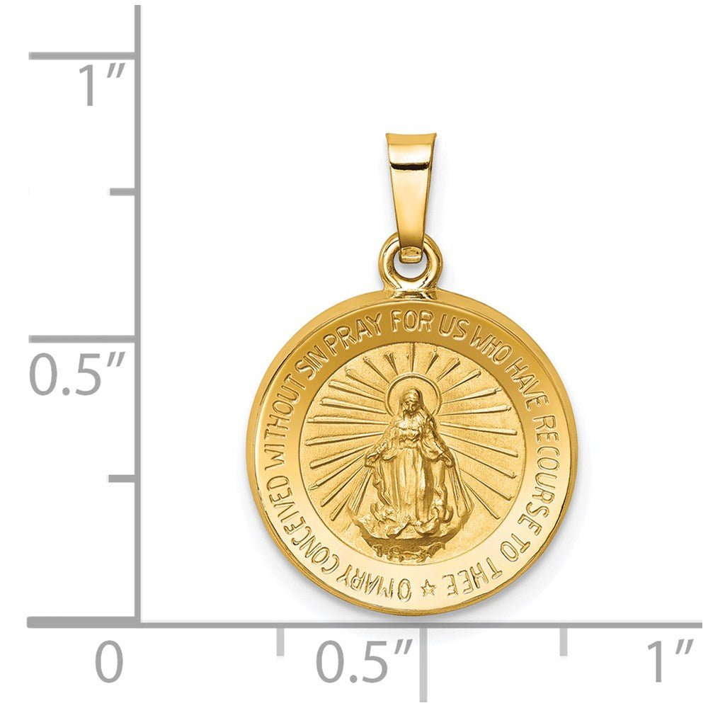 FJC Finejewelers 14 kt Yellow Gold Polished and Satin Miraculous Medal Hollow Charm 22 x 15 mm