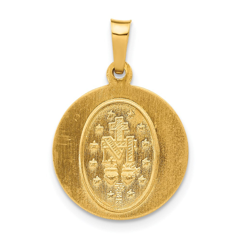 FJC Finejewelers 14 kt Yellow Gold Polished and Satin Miraculous Medal Hollow Charm 22 x 15 mm