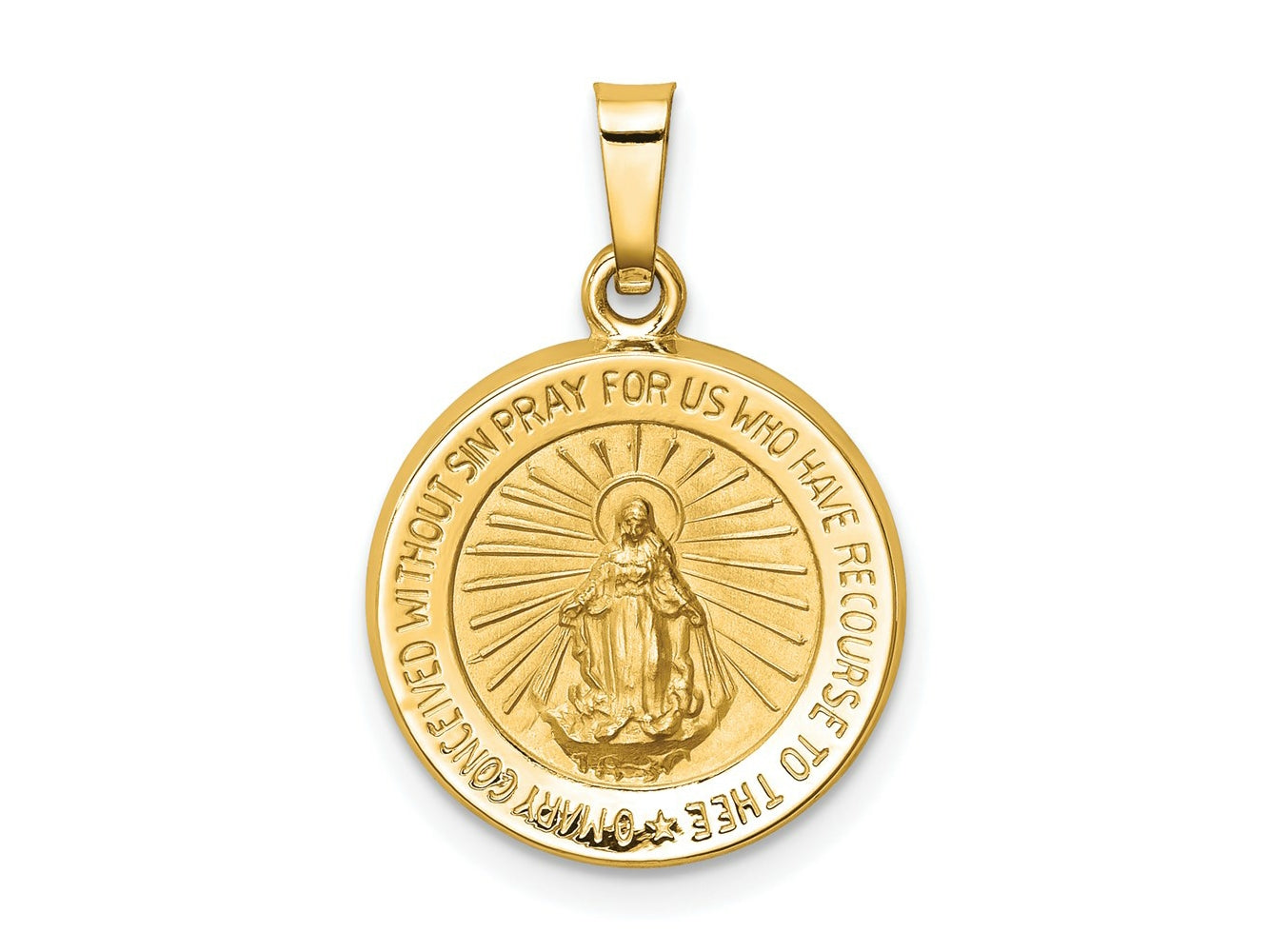 FJC Finejewelers 14 kt Yellow Gold Polished and Satin Miraculous Medal Hollow Charm 22 x 15 mm