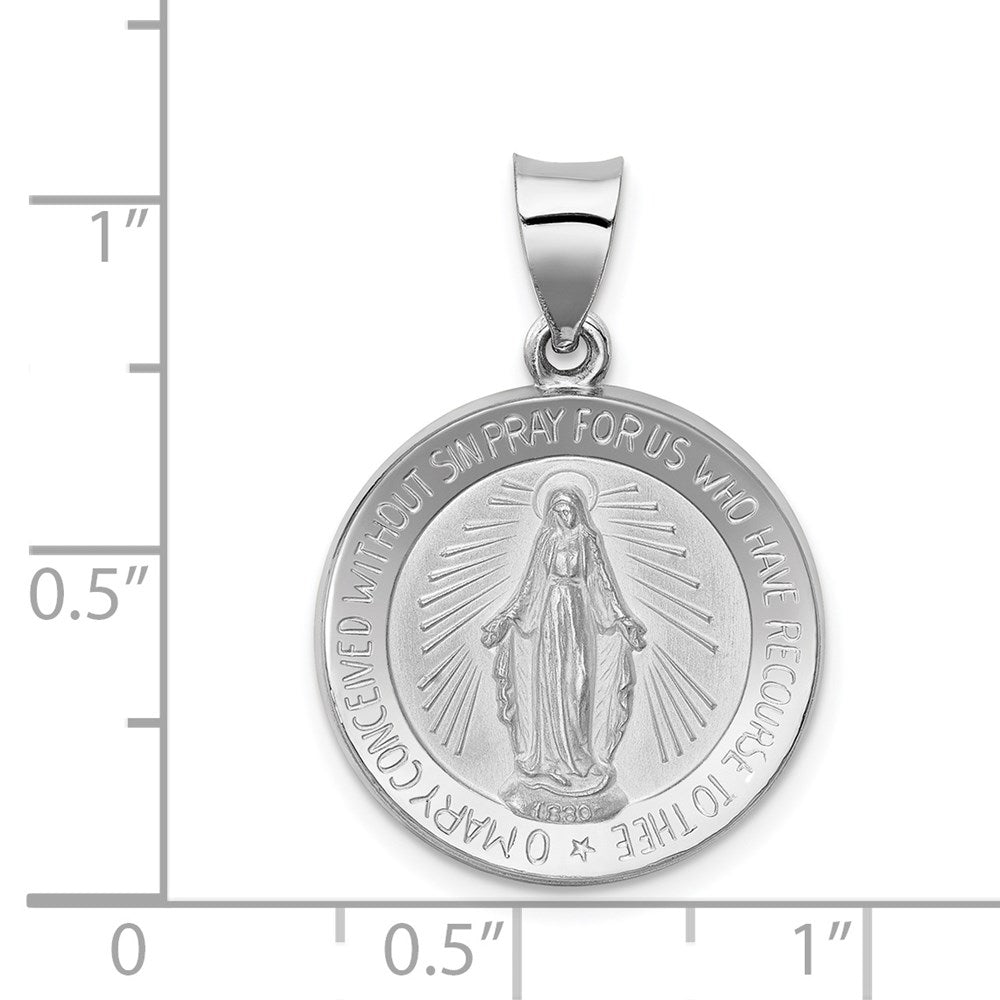 FJC Finejewelers 14 kt White Gold  Polished Satin Miraculous Medal Hollow Charm 27 mm x 18 mm