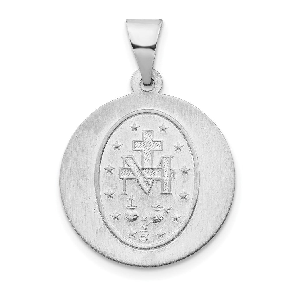 FJC Finejewelers 14 kt White Gold  Polished Satin Miraculous Medal Hollow Charm 27 mm x 18 mm