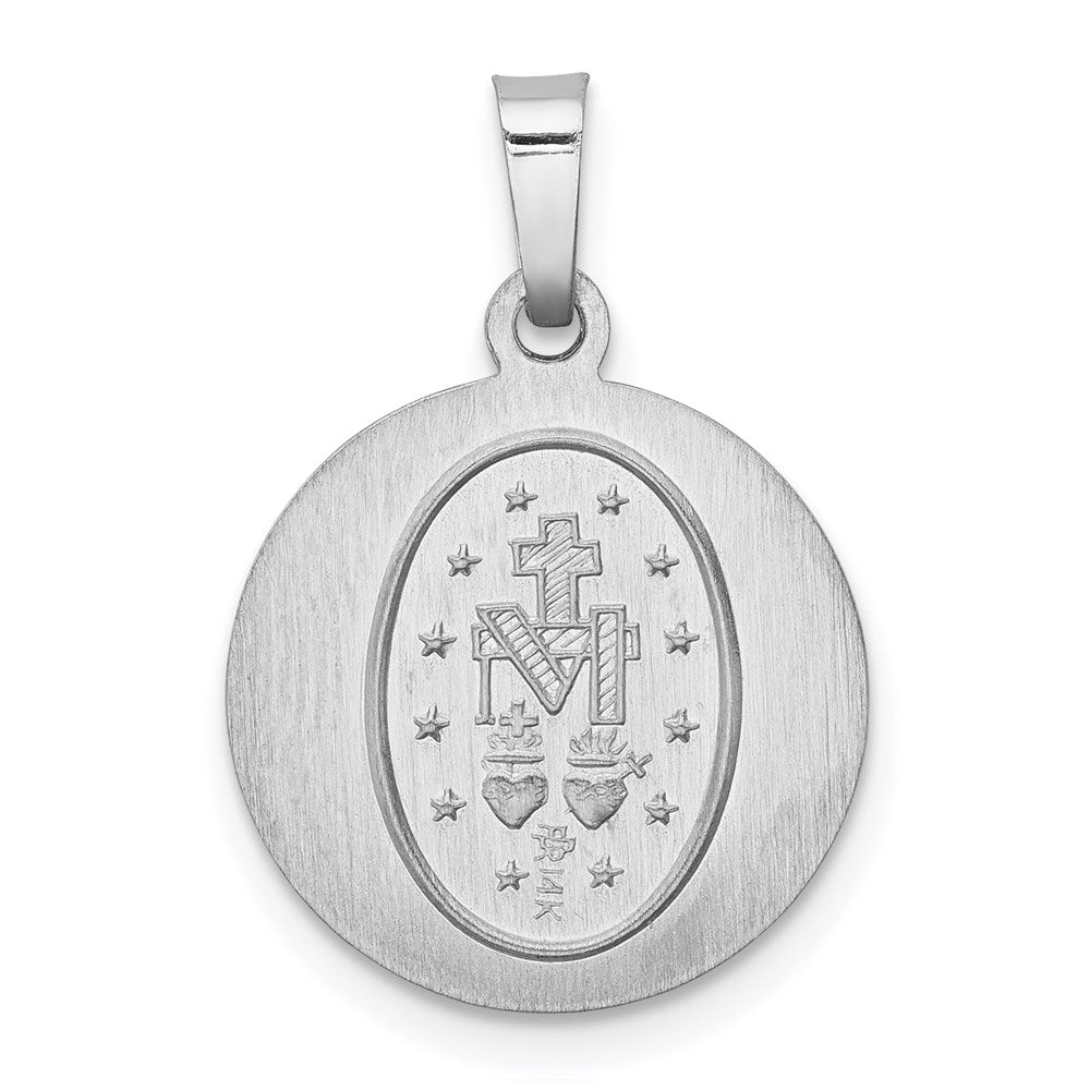 FJC Finejewelers 14 kt White Gold Polished Satin Miraculous Medal Hollow Charm 22 mm x 15 mm