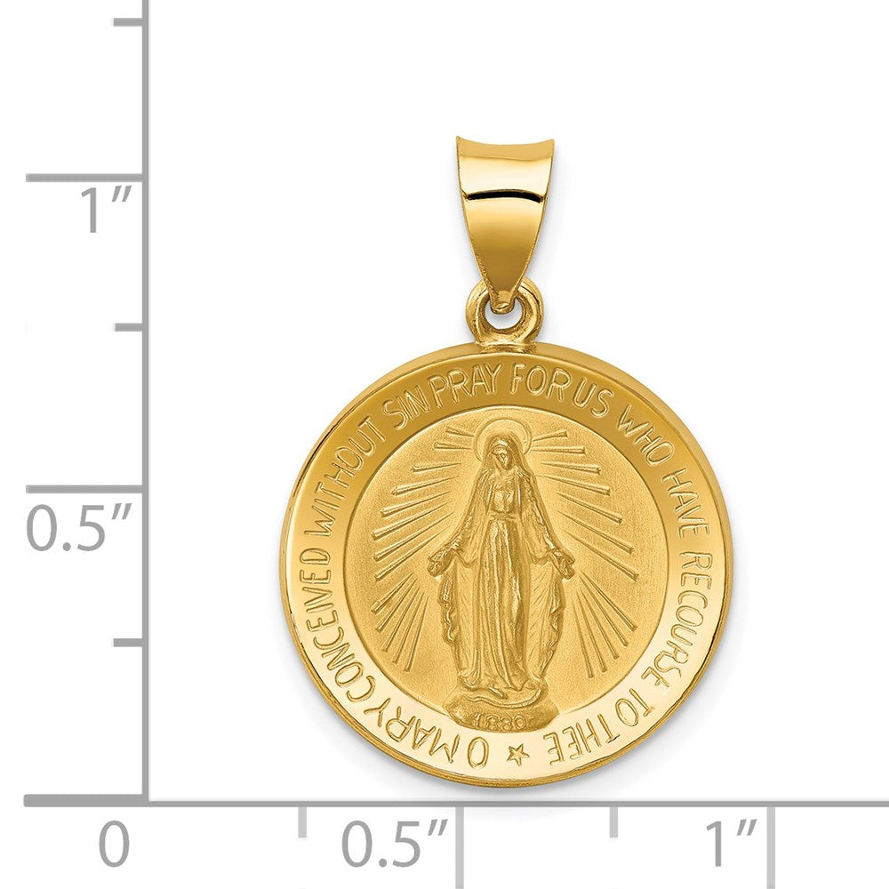 FJC Finejewelers 14 kt Yellow Gold Polished and Satin Miraculous Medal Hollow Charm 27 x 18 mm
