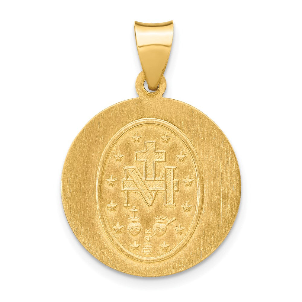 FJC Finejewelers 14 kt Yellow Gold Polished and Satin Miraculous Medal Hollow Charm 27 x 18 mm
