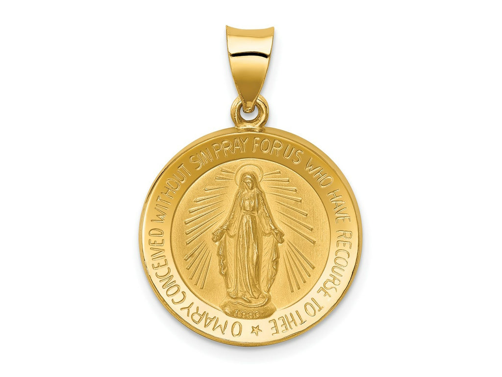FJC Finejewelers 14 kt Yellow Gold Polished and Satin Miraculous Medal Hollow Charm 27 x 18 mm