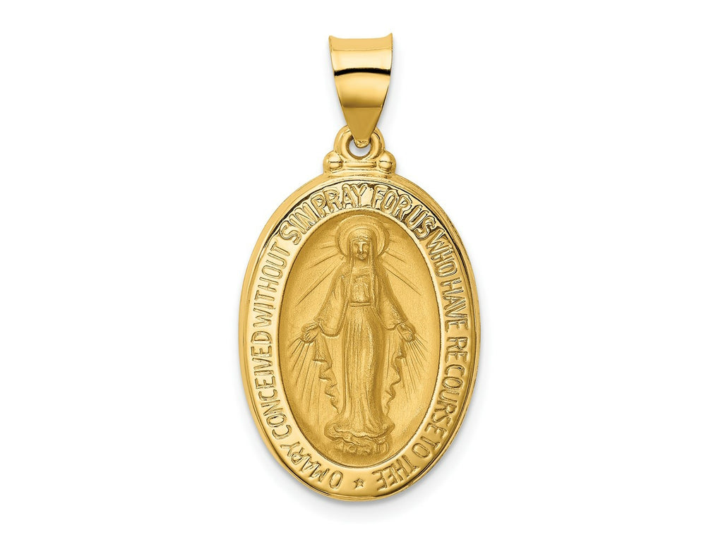 FJC Finejewelers 14 kt Yellow Gold Polished and Satin Miraculous Medal Hollow Charm 30 x 15 mm