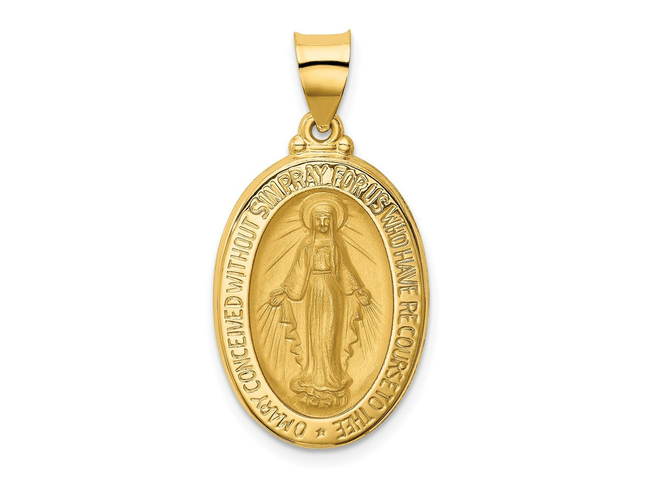 FJC Finejewelers 14 kt Yellow Gold Polished and Satin Miraculous Medal Hollow Charm 30 x 15 mm