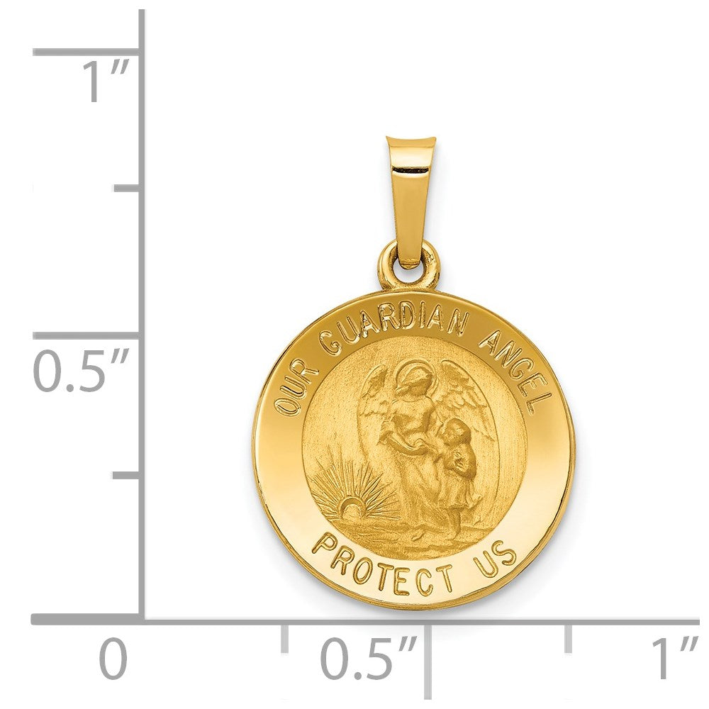 FJC Finejewelers 14 kt Yellow Gold Polished and Satin Our Guardian Angel Medal Hollow Charm 21 x 14 mm