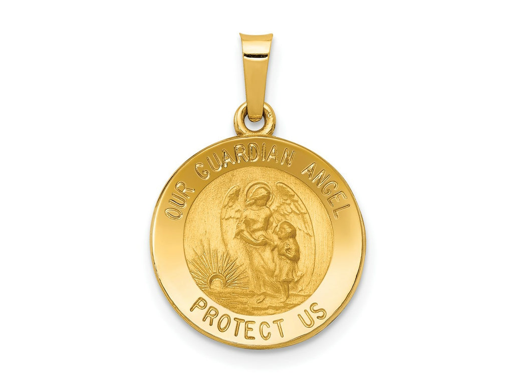 FJC Finejewelers 14 kt Yellow Gold Polished and Satin Our Guardian Angel Medal Hollow Charm 21 x 14 mm