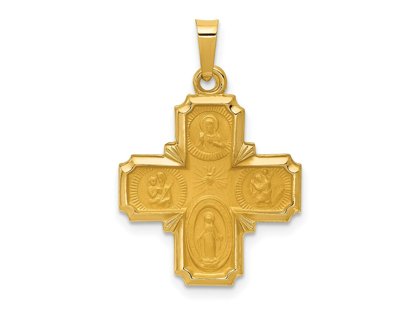 FJC Finejewelers 14 kt Yellow Gold Polished and Satin Four Way Medal Hollow Charm 26 x 18 mm