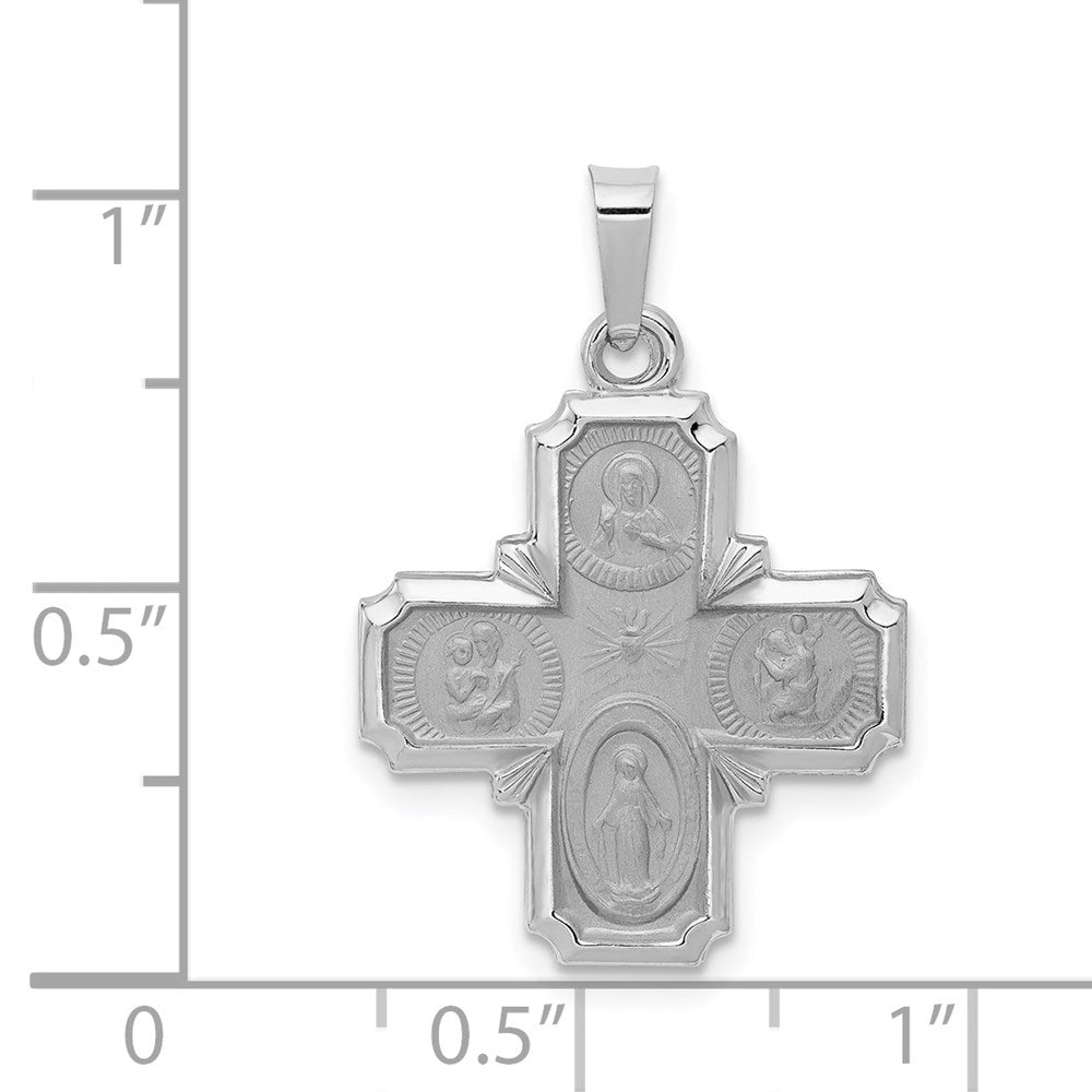 FJC Finejewelers 14 kt White Gold Polished Satin Four Way Medal Hollow Charm 26 mm x 18 mm
