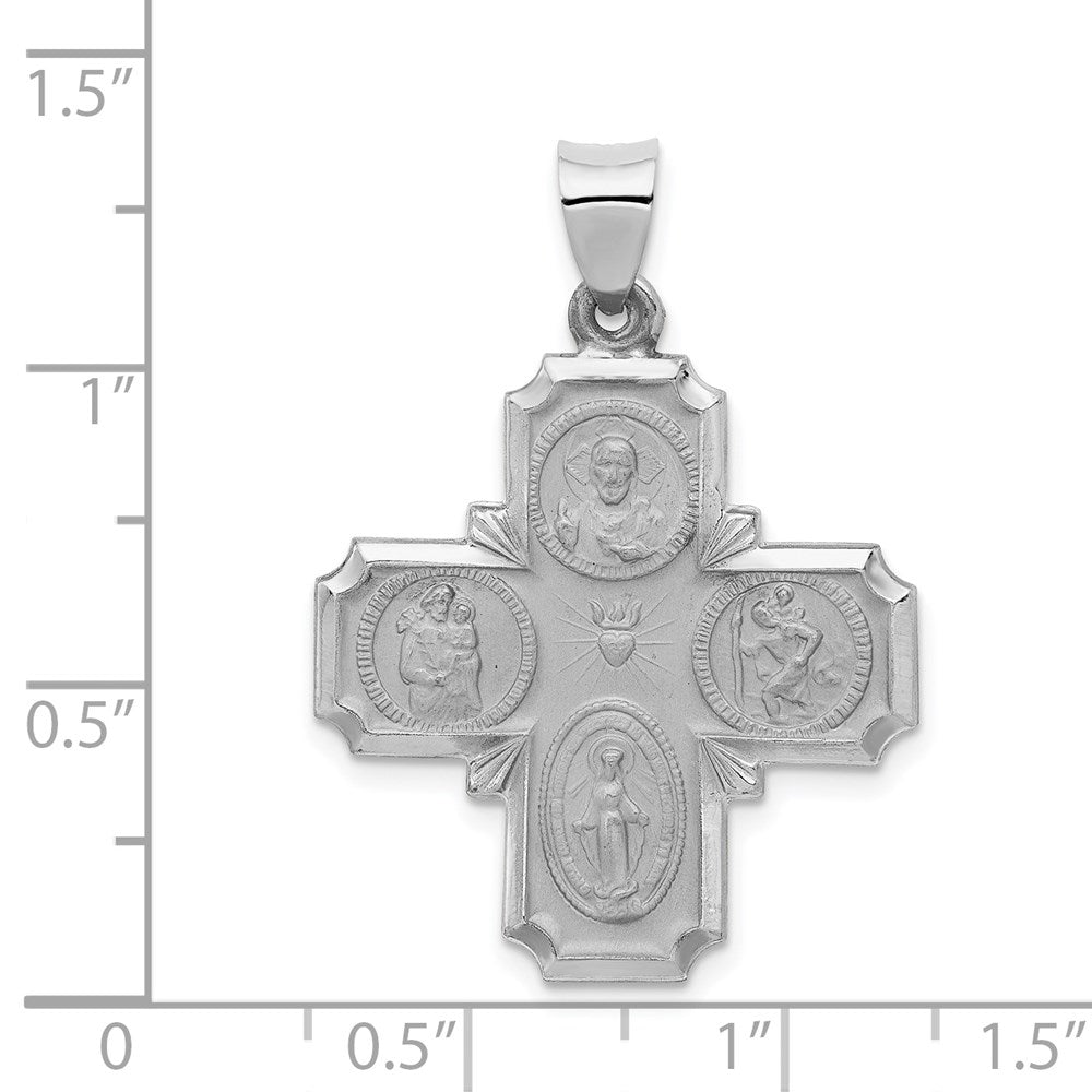 FJC Finejewelers 14 kt White Gold Four Way Medal Hollow Charm 34 mm x 24 mm