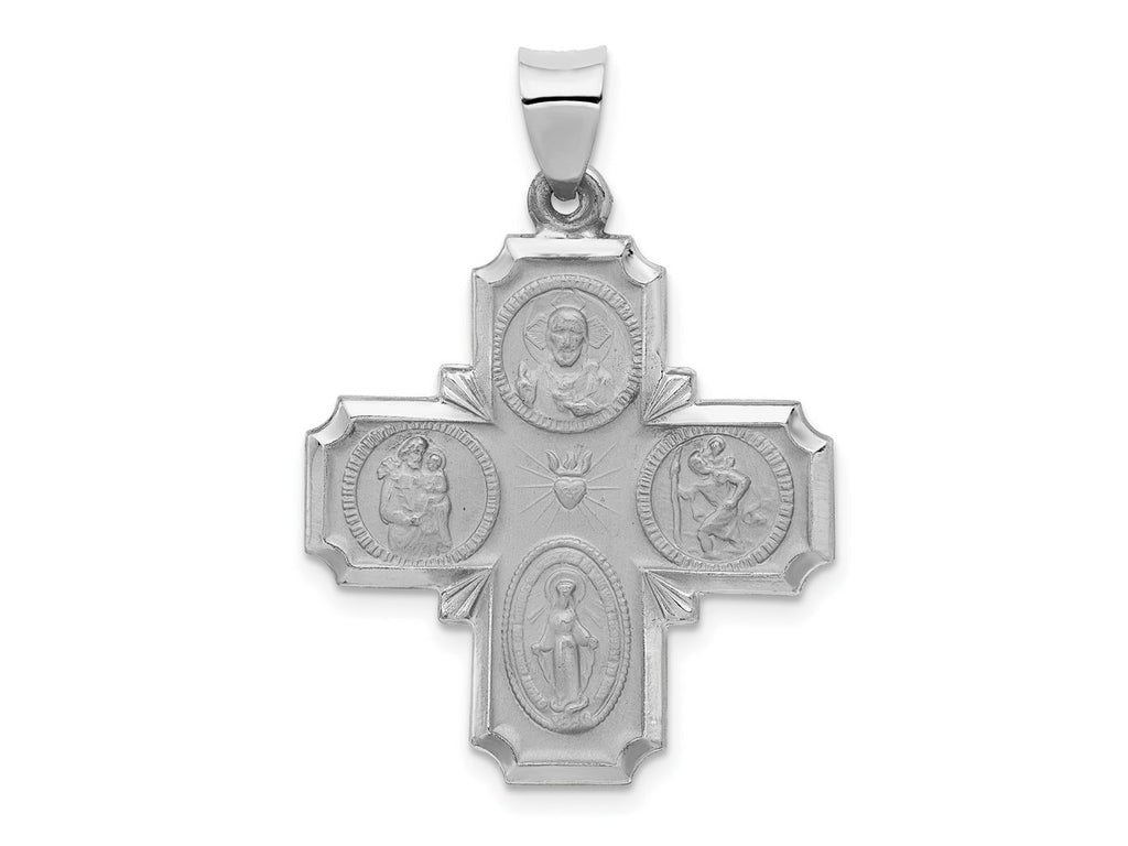 FJC Finejewelers 14 kt White Gold Four Way Medal Hollow Charm 34 mm x 24 mm