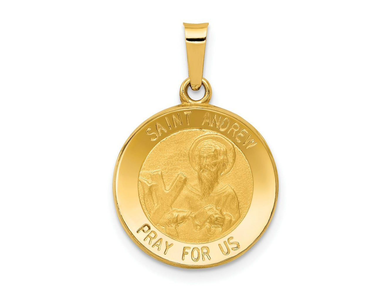 FJC Finejewelers 14 kt Yellow Gold Polished and Satin St. Andrew Medal Hollow Charm 23 x 15 mm