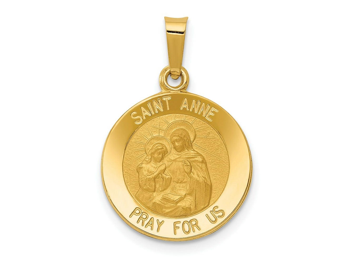 FJC Finejewelers 14 kt Yellow Gold Polished and Satin St. Anne Medal Hollow Charm 22 x 15 mm