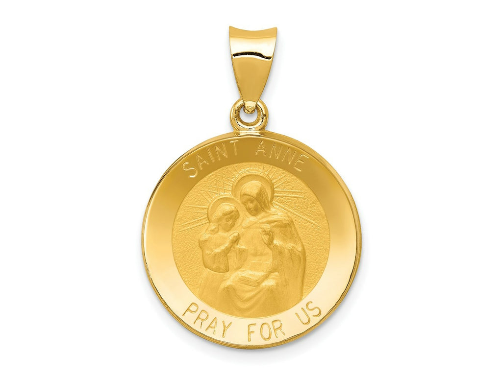 FJC Finejewelers 14 kt Yellow Gold Polished and Satin St. Anne Medal Hollow Charm 28 x 19 mm