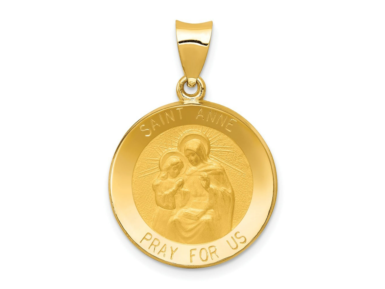 FJC Finejewelers 14 kt Yellow Gold Polished and Satin St. Anne Medal Hollow Charm 28 x 19 mm