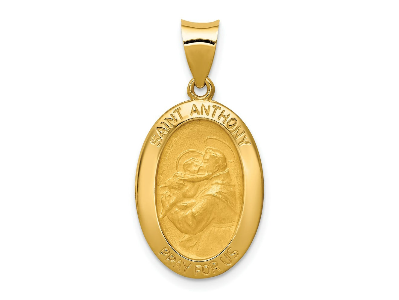 FJC Finejewelers 14 kt Yellow Gold Polished and Satin St. Anthony Medal Hollow Charm 29 x 14 mm