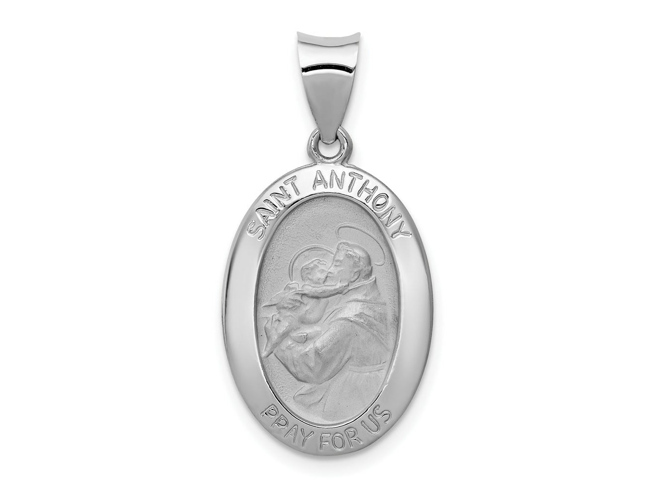 FJC Finejewelers 14 kt White Gold Polished Satin Saint Anthony Medal Hollow Charm 29 mm x 14 mm