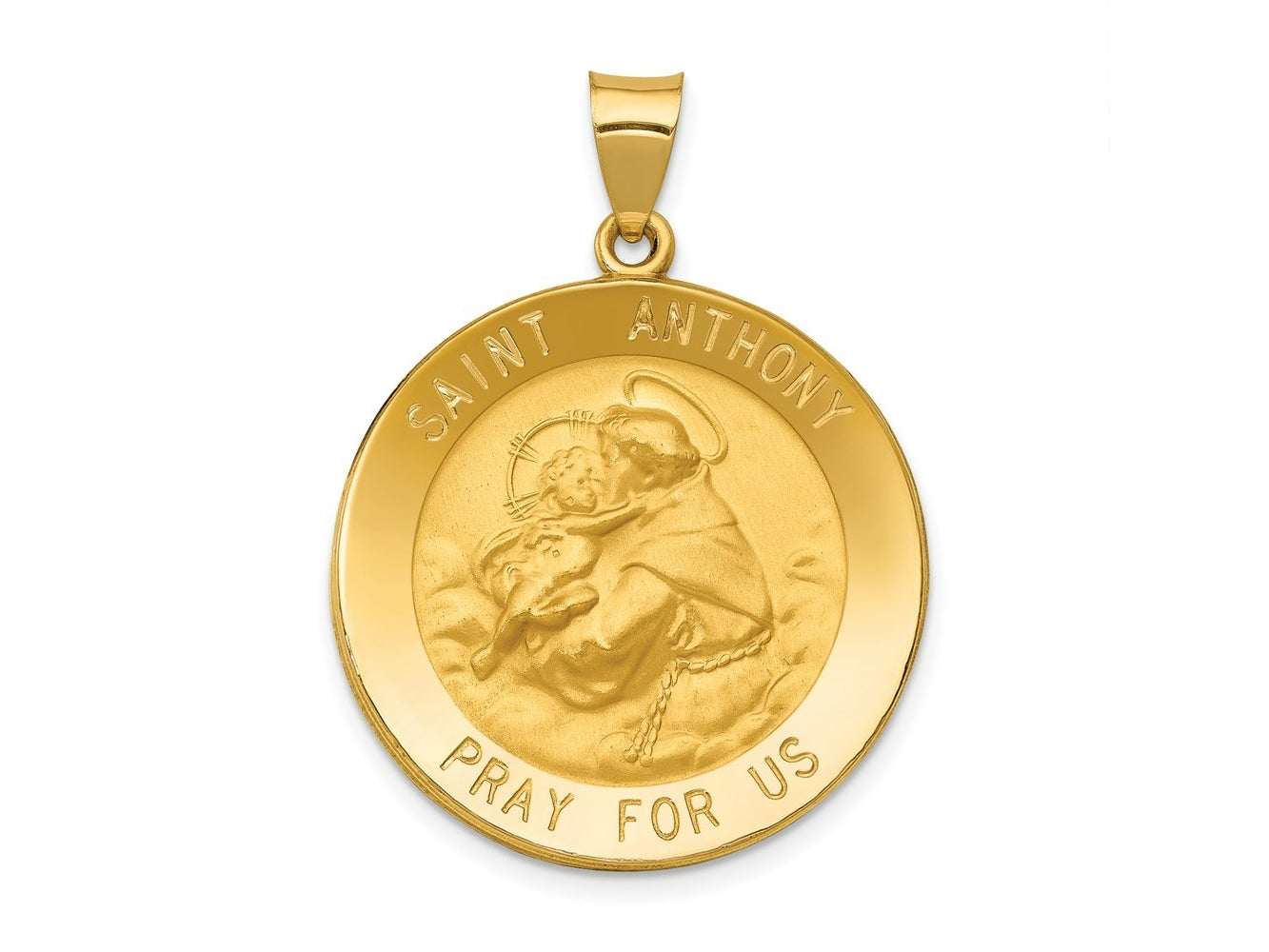 FJC Finejewelers 14 kt Yellow Gold Polished and Satin St. Anthony Medal Hollow Charm 35 x 25 mm