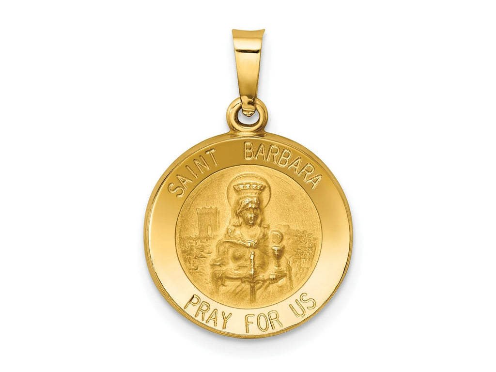 FJC Finejewelers 14 kt Yellow Gold Polished and Satin St. Barbara Medal Hollow Charm 22 x 14 mm