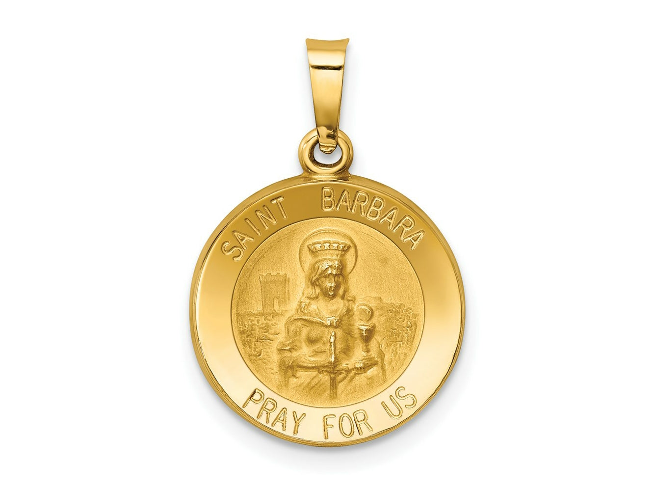 FJC Finejewelers 14 kt Yellow Gold Polished and Satin St. Barbara Medal Hollow Charm 22 x 14 mm